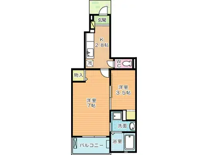 ハーモニーガーデン小文字I(1SK/1階)の間取り写真