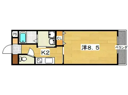 シャンテー枚方磯島(1K/2階)の間取り写真