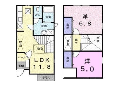 ル トワ ヴェールA(2LDK/1階)の間取り写真