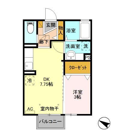 アマランス(1DK/2階)の間取り写真