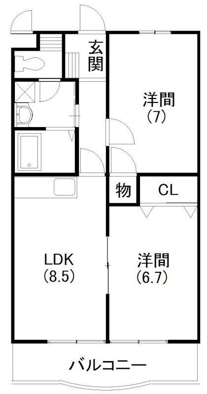ハミング白木(2LDK/2階)の間取り写真