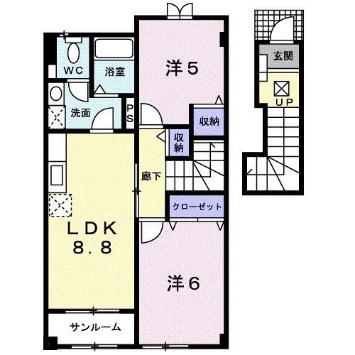 プロムナード・セレノ(2DK/2階)の間取り写真
