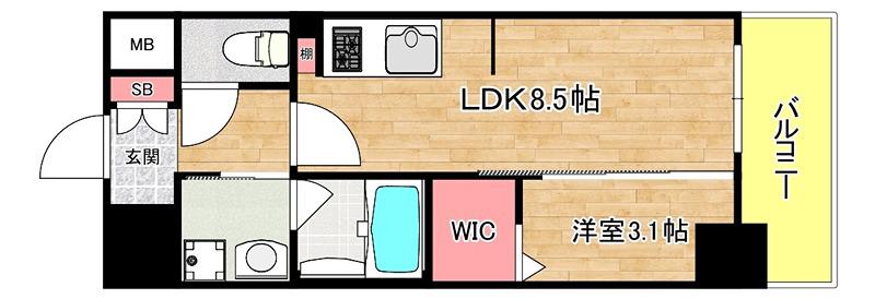 ALIVIS九条(1LDK/13階)の間取り写真