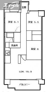 サーパス表町(3LDK/11階)の間取り写真