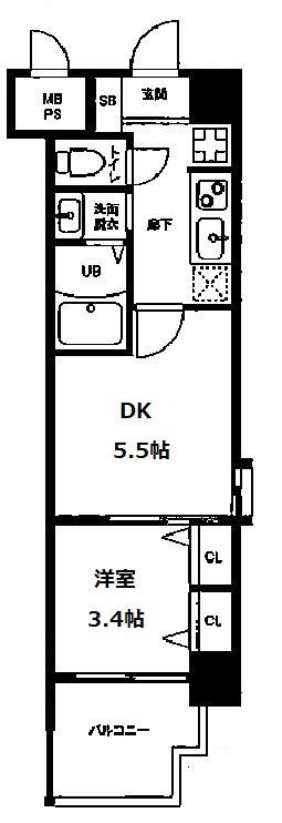 ビガーポリス452天神一丁目II(1DK/9階)の間取り写真
