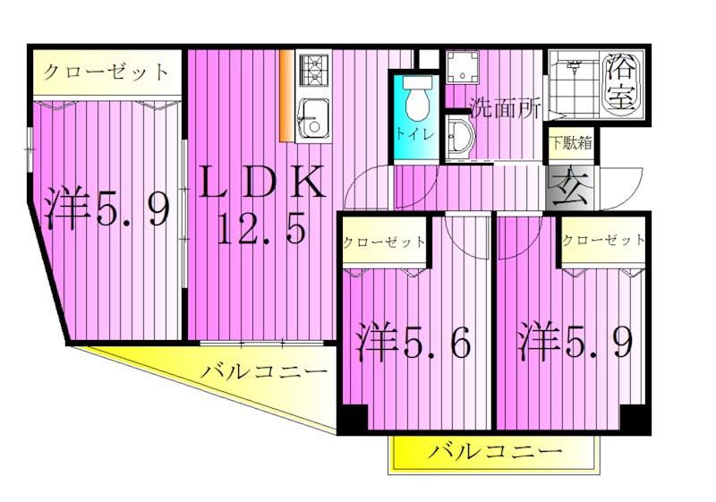 コンフォートパレス(3LDK/3階)の間取り写真