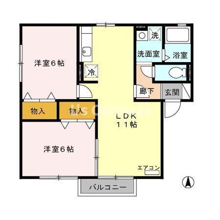コウジィコートA(2LDK/1階)の間取り写真
