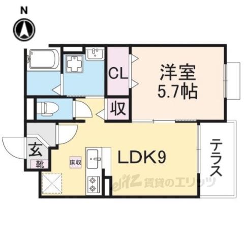 グランソレイユ楠葉Ⅲ(1LDK/1階)の間取り写真