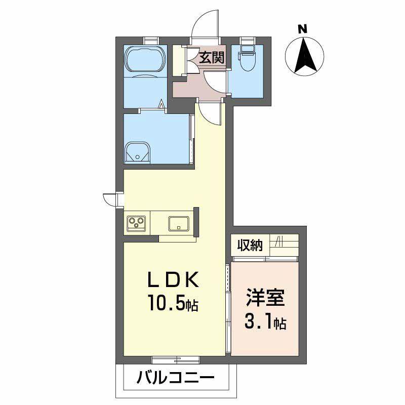 シャーメゾンWE-II(1LDK/1階)の間取り写真