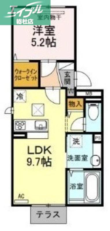ベイ ブランシェ西阿知(1LDK/1階)の間取り写真