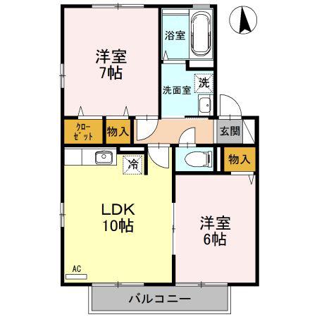 リビングタウン金沢参番館 B(2LDK/2階)の間取り写真