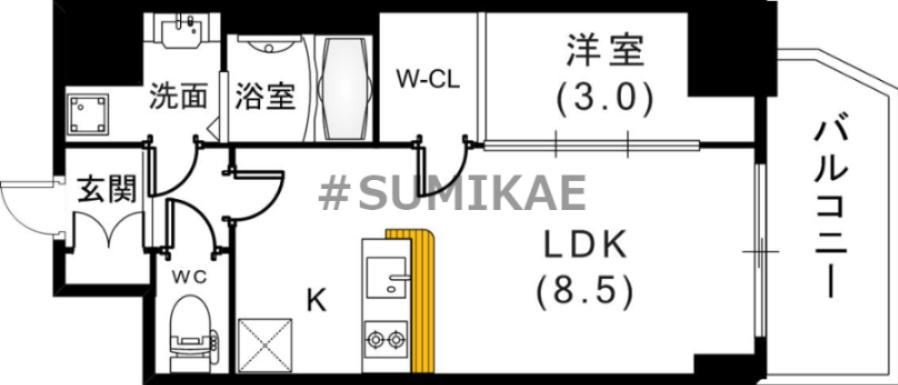 エスリードレジデンスグラン神戸三宮シティ(1LDK/8階)の間取り写真