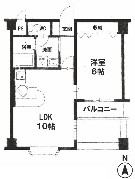 ヴァンシス難波南(1LDK/4階)の間取り写真