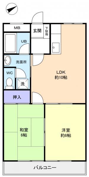 ユーカリハイツ(2LDK/2階)の間取り写真