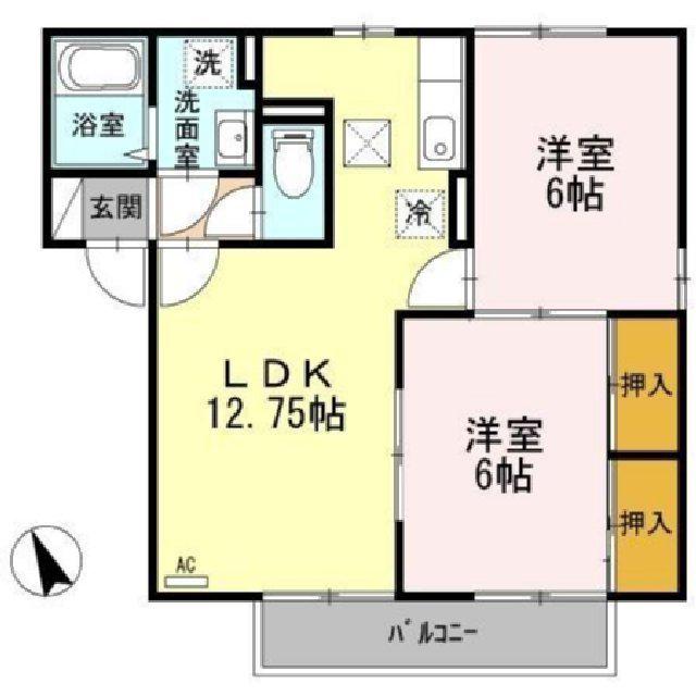 ロワール福原B棟(2LDK/2階)の間取り写真