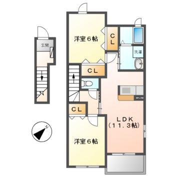 レ・フルーレット(2LDK/2階)の間取り写真