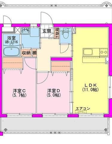 都城市中町マンション(2LDK/3階)の間取り写真