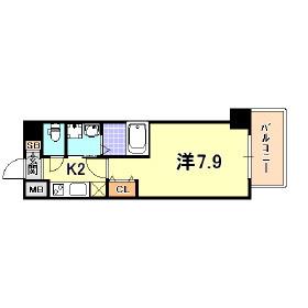 ラナップスクエア湊川公園(1K/8階)の間取り写真