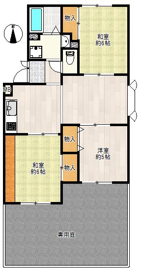 サニーハイツ高台B棟(3LDK/3階)の間取り写真