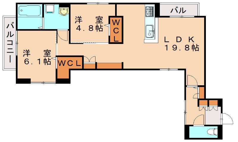 D-ROOM室見(2LDK/3階)の間取り写真