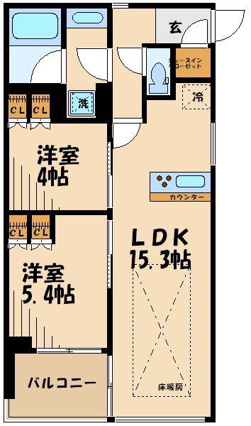 ガーデニエール砧 ウエスト(2LDK/4階)の間取り写真