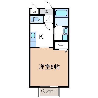 ティーワン半城土(1K/2階)の間取り写真