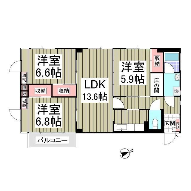 ツルオカハイツ 3LDK(3LDK/3階)の間取り写真