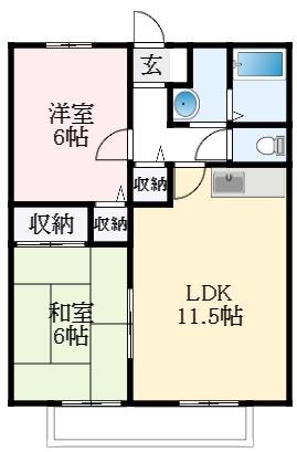 オレンジハイツB棟(2LDK/1階)の間取り写真