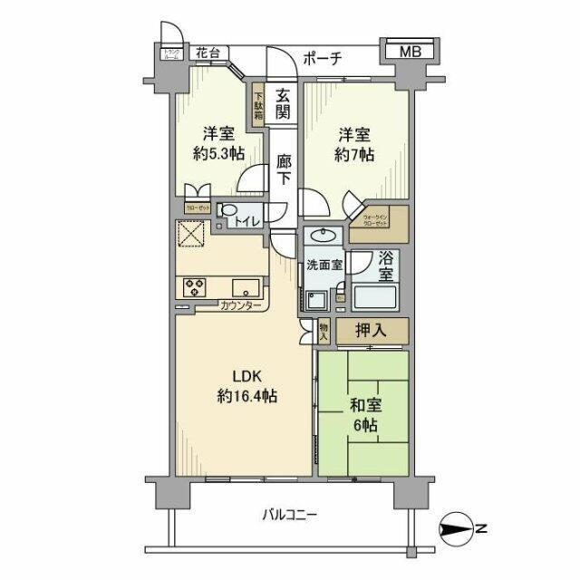 オーベルグランディオ萩中2号棟(3LDK/8階)の間取り写真
