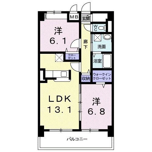 グリンデルヴァルト(2LDK/2階)の間取り写真