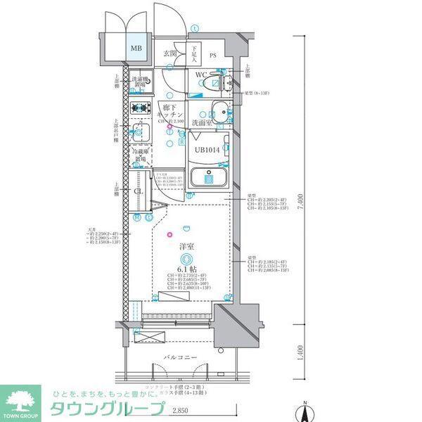 ディアレイシャス名古屋浄心II(1K/13階)の間取り写真