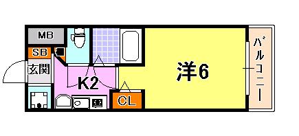 エステムコート神戸三宮山手センティール(1K/2階)の間取り写真