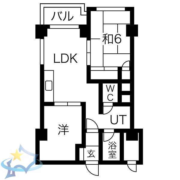 ドミ円山(2LDK/4階)の間取り写真