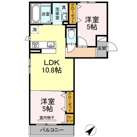 ケセラ B棟(2LDK/2階)の間取り写真