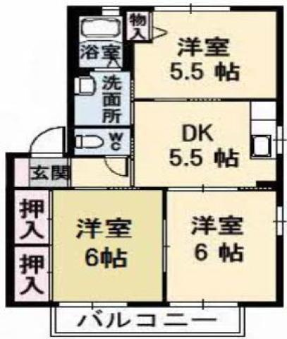 シャーメゾン八万 5番館(3DK/2階)の間取り写真