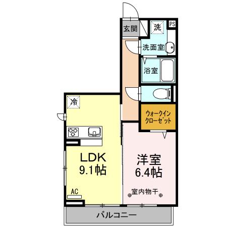 コーポ盛(1LDK/3階)の間取り写真