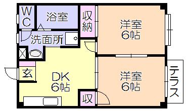 アーバンリーム(2DK/1階)の間取り写真