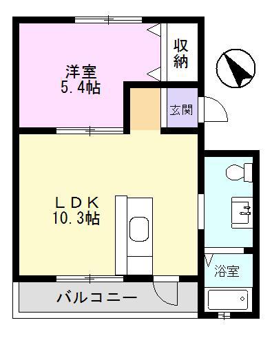 コーポイーストヒル(1LDK/4階)の間取り写真