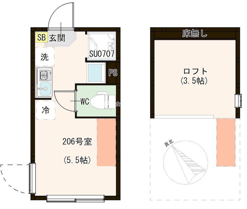SKフェリス金町(ワンルーム/2階)の間取り写真