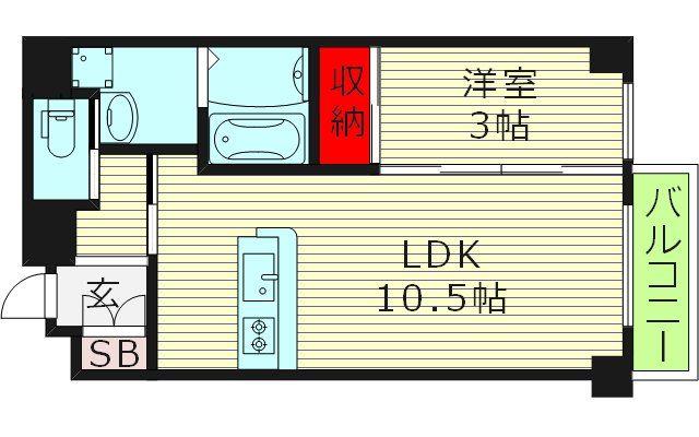 メゾンキコー今里(1LDK/8階)の間取り写真
