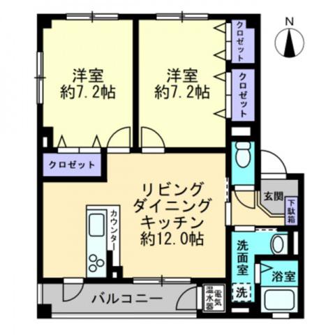 フォブールセレネII(2LDK/1階)の間取り写真