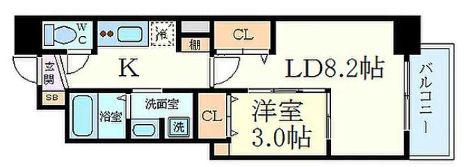 SERENITE谷町CROIX(1LDK/5階)の間取り写真