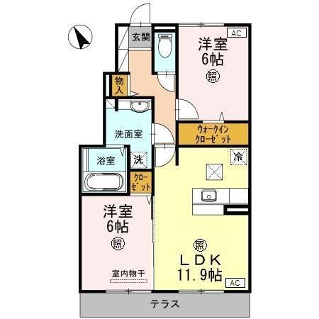 ヴェルドミール長島II(2LDK/1階)の間取り写真
