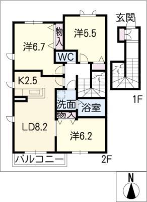 ディアコート相見A(3LDK/2階)の間取り写真