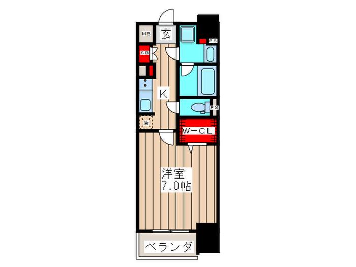 アーバネックス心斎橋II(1K/13階)の間取り写真
