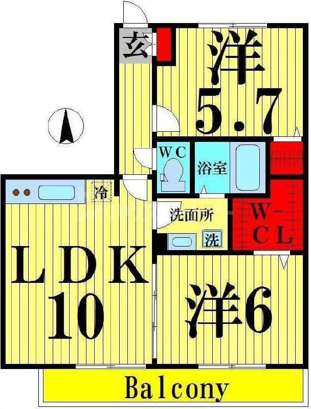 外河原コーポC棟(2LDK/2階)の間取り写真