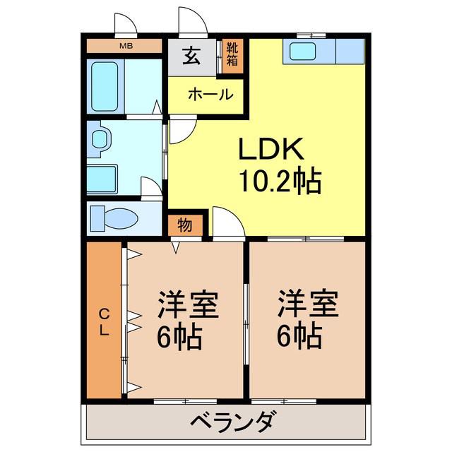 グランシャリオ公家(2LDK/2階)の間取り写真