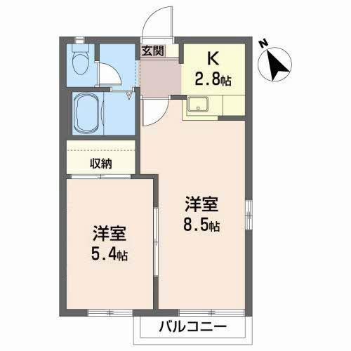 ファミール北日詰 A(1LDK/2階)の間取り写真
