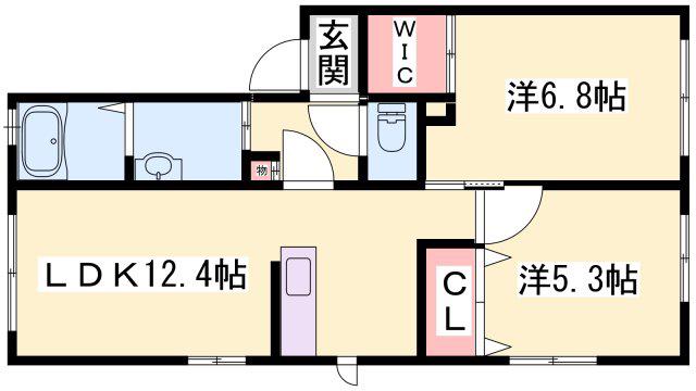 パラッツオ香寺(2LDK/1階)の間取り写真
