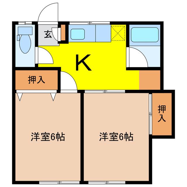 コーポアサノ(2K/2階)の間取り写真